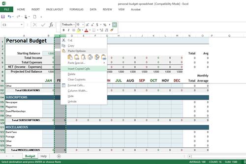 Personal Budget Spreadsheet Insert Additional Columns for Each Pay Period.